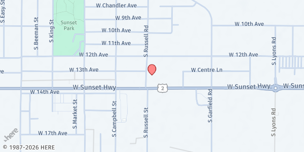 Map showing Airway Heights Baptist Church Food Bank at 12322 W Sunset Hwy, Airway Heights, WA