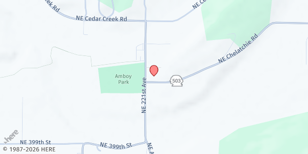 Map showing Amboy Food Bank at 22200 Chelatchie Rd, Amboy, WA