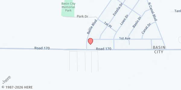Map showing Basin City Food Bank at 7340 Rd 170, Basin City, WA