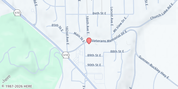 Map showing Bonney Lake Food Bank at 18409 Veterans Memorial Dr E, Bonney Lake, WA