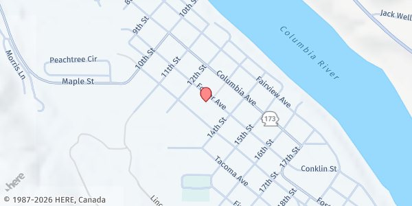 Map showing Bridgeport Community Food Bank - Food Distribution Center at 1300 Foster Ave, Bridgeport, WA