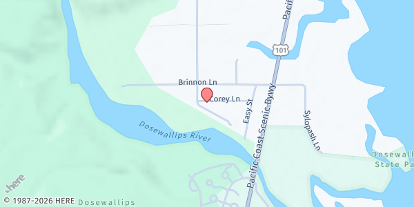 Map showing Brinnon Booster Club at 151 Corey Lane, Brinnon, WA