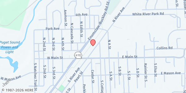 Map showing Buckley Kiwanis Foundation at 127 N River Rd, Buckley, WA