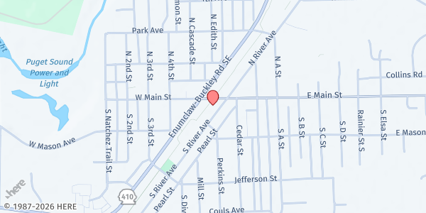 Map showing Buckley Library Lockers at 123 River Ave, Buckley, WA