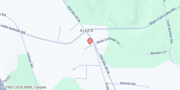 Map showing Alger Food Bank - Food Distribution Center at 18731 Parkview Ln, Burlington, WA