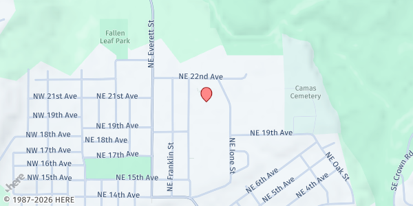Map showing Camas Students & Families Foundation at 2033 NE Ione St, Camas, WA