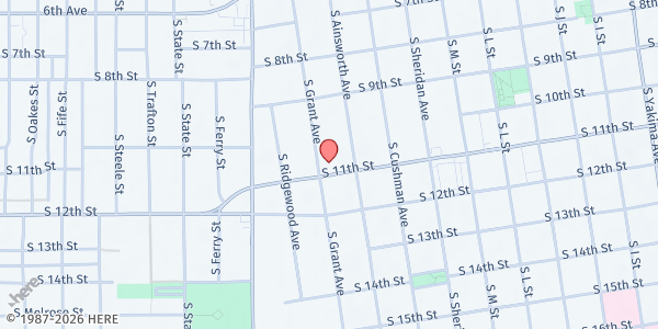Map showing New Jerusalem Church of God In Christ at 1623 South 11th Street, Central Tacoma, WA