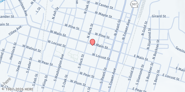Map showing Gather Church Food Bank and Meal Program at 408 W Main St, Centralia, WA