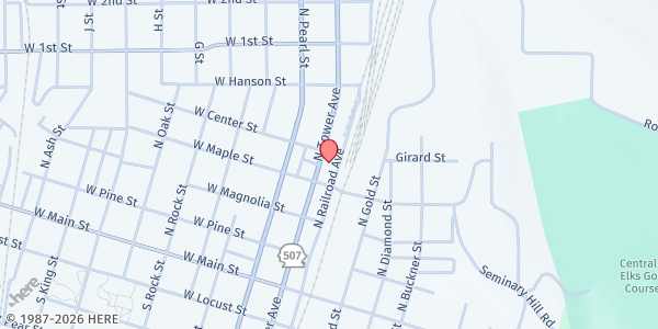 Map showing Hub City Mission at 416 N Tower Ave, Centralia, WA