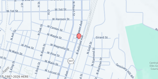 Map showing Hub City Mission Food Bank at 416 N Tower Ave, Centralia, WA