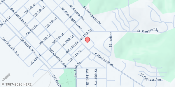 Map showing Lewis County Gospel Mission at 1100 S Market Blvd, Chehalis, WA