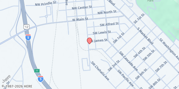 Map showing Lewis County Gospel Mission Food Pantry - Food Distribution Center at 72 SW Chehalis Ave, Chehalis, WA