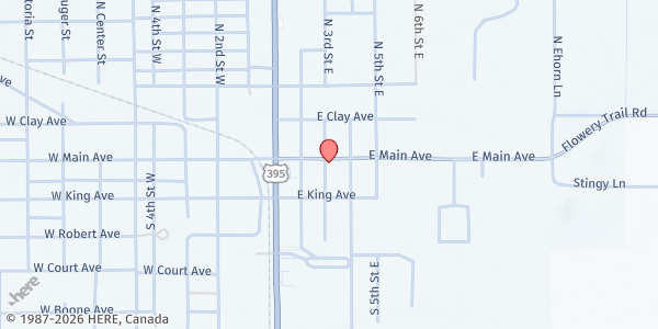Map showing Chewelah Food Bank at 302 E Main Ave, Chewelah, WA