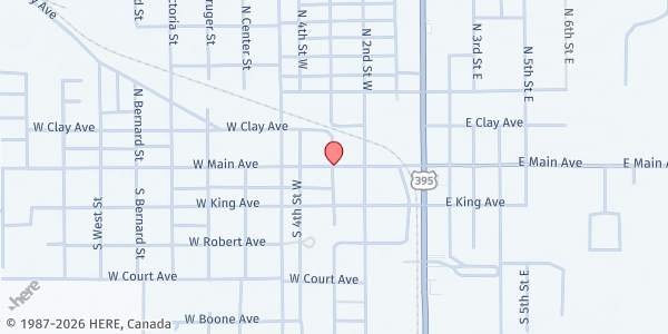 Map showing Chewelah Food Bank at 302 W. Main Avenue, Chewelah, WA