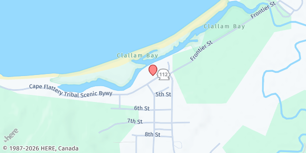 Map showing Hope Food Bank at 16693 WA-112, Clallam Bay, WA