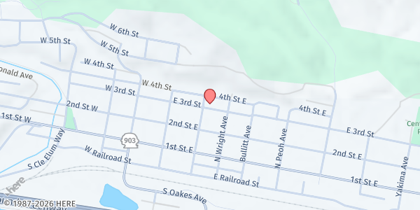 Map showing Cle Elum Community Church at 201 E 3rd St, Cle Elum, WA