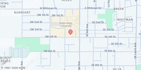 Map showing CHE - Center for Humanitarian Engagement at Walla Walla University at Kretschmar Hall, College Place, WA