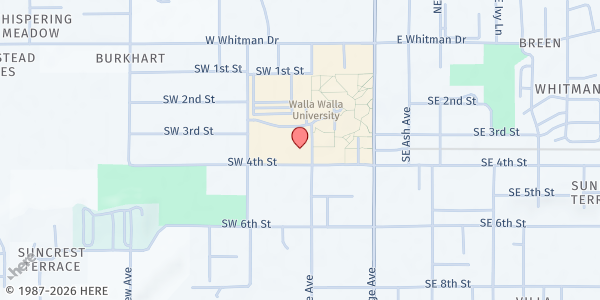 Map showing Walla Walla University Church of Seventh-Day Adventists at 212 SW 4th St, College Place, WA