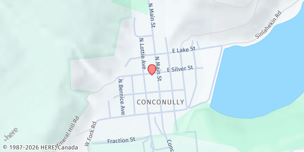 Map showing Conconully Food Bank at 219 N Main, Conconully, WA