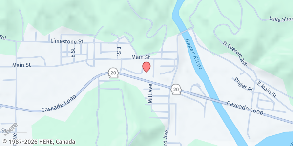 Map showing Community Action Of Skagit County Food Bank at 45821 Railroad Ave, Concrete, WA