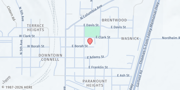 Map showing Bethany Baptist Church of Connell at 338 E Borah St, Connell, WA