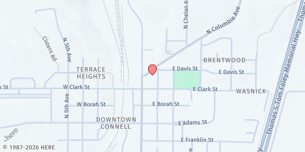 Map showing Connell Food Bank at 420 N Columbia Ave, Connell, WA