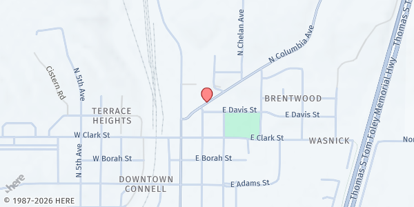 Map showing Connell Food Bank at 620 N. Columbia Ave., Connell, WA