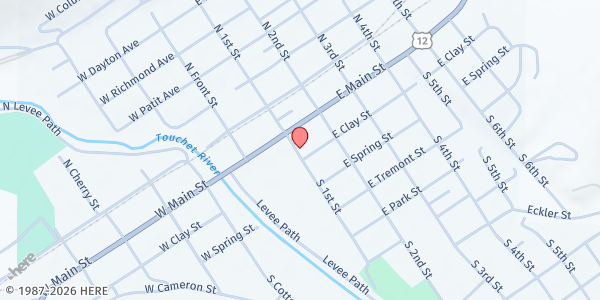 Map showing Community Food Bank of Dayton at 111 S. First Street, Dayton, WA