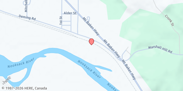 Map showing Nooksack Tribal Food Bank at 5061 Deming Rd, Deming, WA