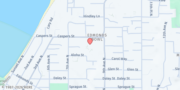 Map showing Edmonds Food Bank at Edmonds United Methodist at 828 Caspers St, Edmonds, WA