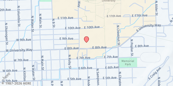 Map showing APOYO Food Bank - Main Location at 400 E. University Way, Ellensburg, WA
