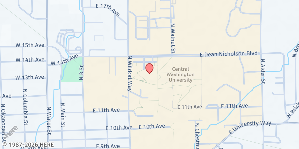 Map showing CWU Wildcat Pantry at North Wildcat Way, Ellensburg, WA