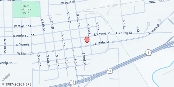 Map showing East Grays Harbor County Food Bank at 106 W Main St, Elma, WA