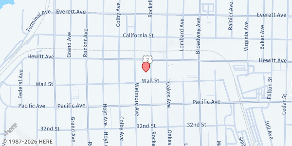 Map showing Esther's Place - Food Distribution Center at 2934 Rockefeller Ave, Everett, WA