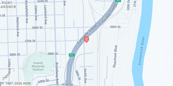 Map showing Everett Gospel Mission at 3711 Smith Ave, Everett, WA