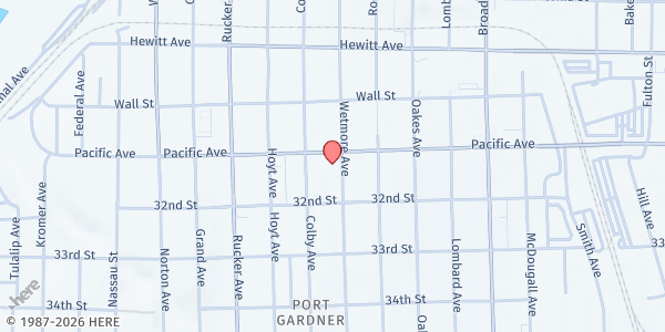 Map showing First Baptist Church - Food Distribution Center at 1616 Pacific Ave, Everett, WA