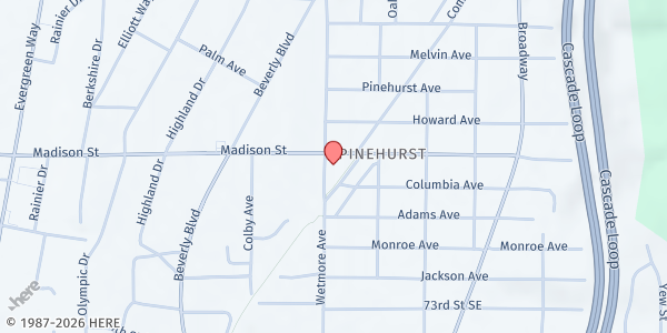 Map showing Pinehurst Baptist Church - Everett at 1902 E Madison St, Everett, WA