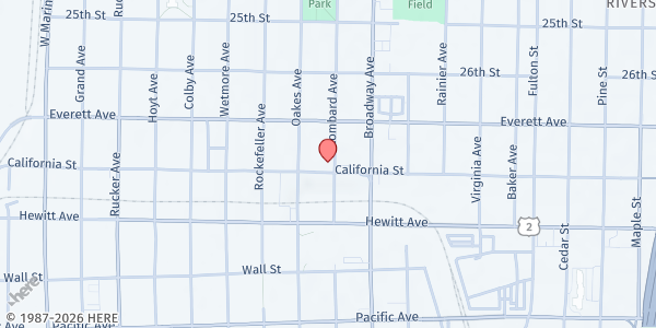 Map showing Vision Church - Food Distribution Center at 1917 California St, Everett, WA