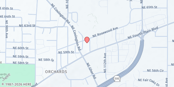 Map showing F.I.S.H. of Orchards at 6008 NE 110th Avenue, Five Corners, WA