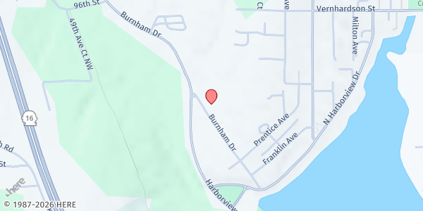 Map showing Gig Harbor Peninsula FISH Food Bank at 4425 Burnham Dr NW, Gig Harbor, WA