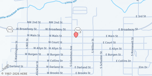 Map showing GOLDENDALE FOOD BANK at 112 East Main, Goldendale, WA