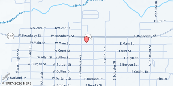 Map showing Goldendale Food Bank - Food Distribution Center at 104 E Simcoe Dr, Goldendale, WA