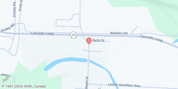 Map showing Hamilton Community Food Bank at 951 Pettit St, Hamilton, WA
