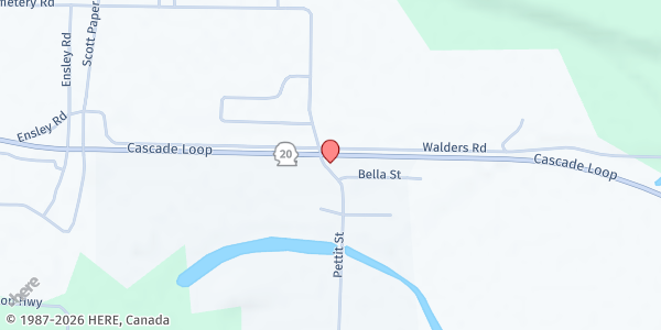 Map showing Helping Hands Food Bank at 951 Petit St, Hamilton, WA