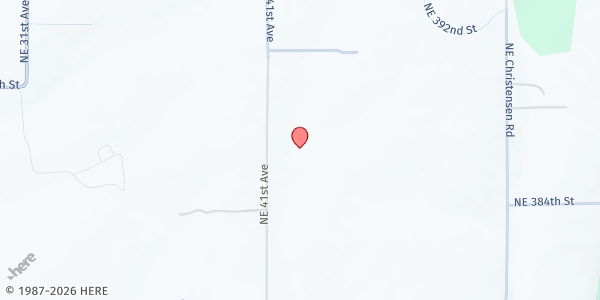 Map showing Lewis River Mobile Food Bank at 38809 NE 41st Avenue, Highland, WA