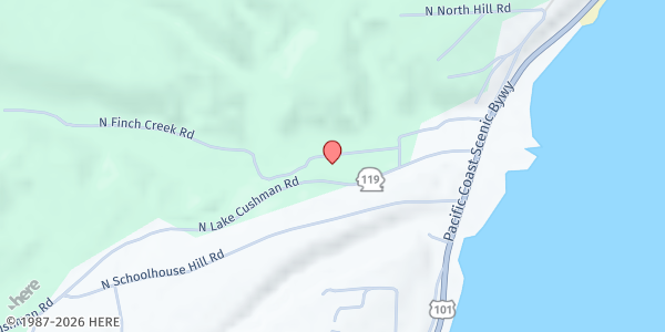 Map showing Hood Canal Food Bank at 331 N Finch Creek Rd, Hoodsport, WA