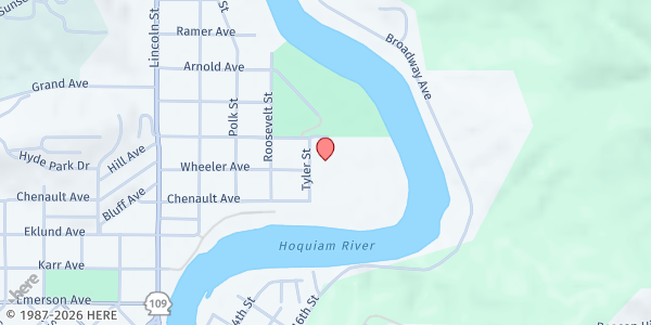 Map showing Coastal Harvest Mobile Food Bank - Food Distribution Center at 520 Tyler St, Hoquiam, WA