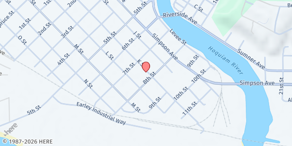 Map showing Hoquiam Food and Clothing Bank at 720 K St, Hoquiam, WA