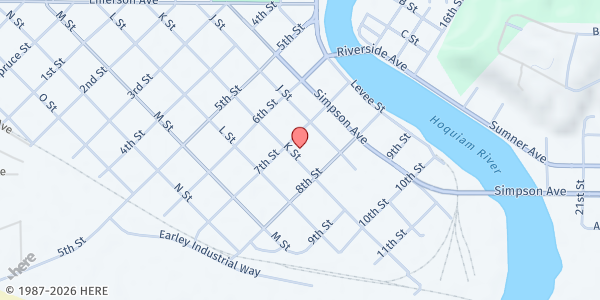 Map showing Hoquiam Food Bank at 720 K St, Hoquiam, WA