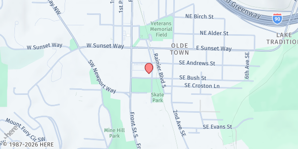 Map showing Issaquah Food and Clothing Bank at 179 1st Ave SE, Issaquah, WA